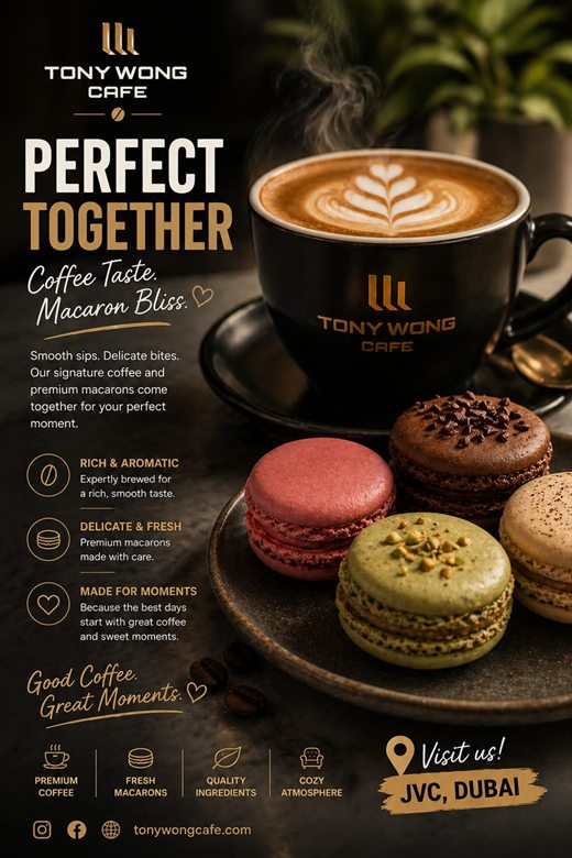 Tony Wong Café macaron and coffee poster